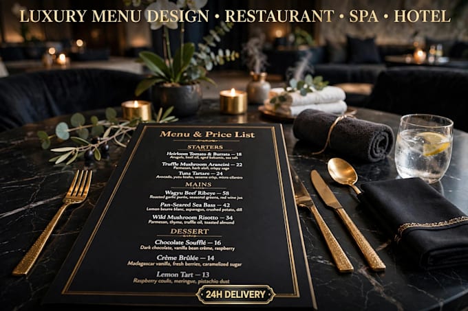 design luxury minimal menu and price list