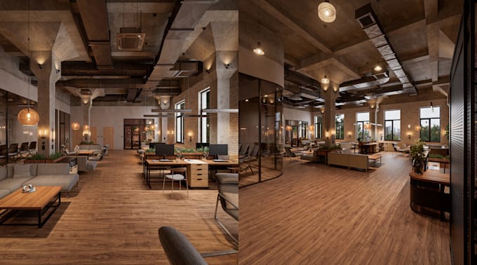 design co working interior, floor plan design,3d workspace visualization