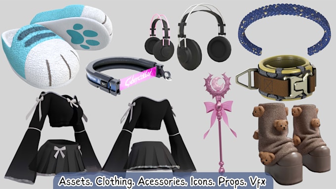 create game ready vrchat assets, vrc props, vtuber props, unity 3d assets, vrm