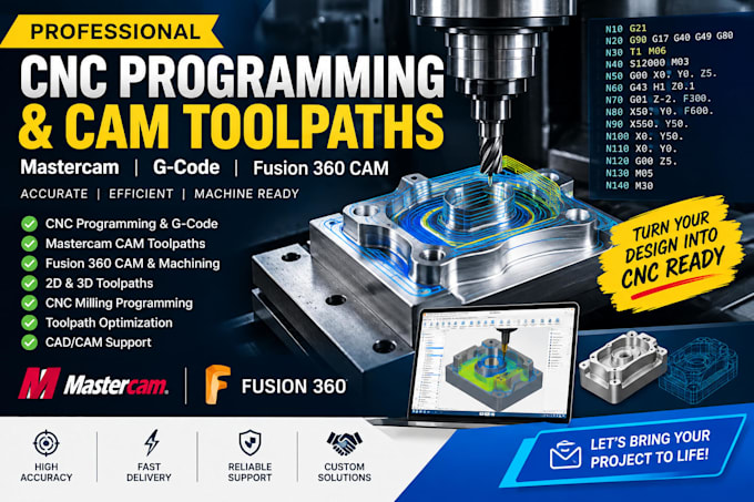 do cnc programming, mastercam cam toolpaths, g code and fusion 360 cam