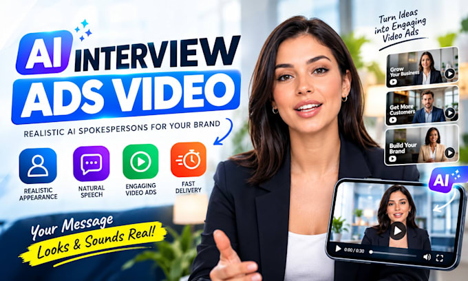 create ai interview ads video 3d ai explainer, commercial video, ai product ads