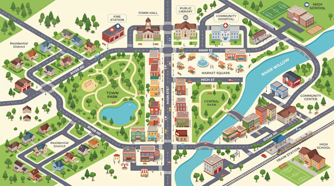create a custom city map, neighborhood map, street map and location guide map
