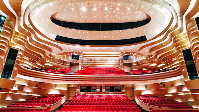 design a professional 3d cinema, theater and auditorium