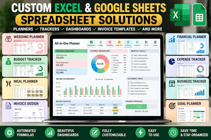 desgn excel google sheet spreadsheet planner budget wedding meal finance invoice