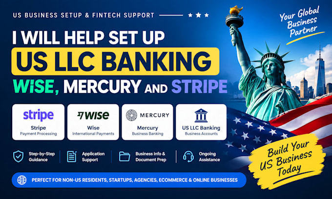 help set up US llc banking, wise, mercury and stripe