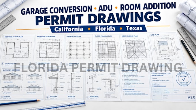 mep garage conversion adu room addition permit drawings california florida texas