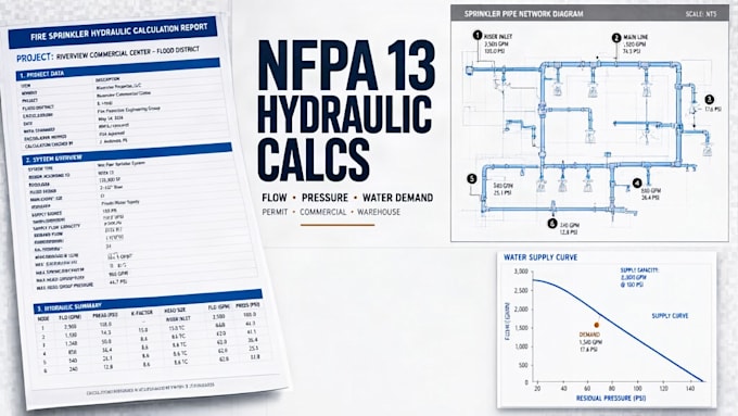 prepare nfpa 13 fire sprinkler hydraulic calculations for permit