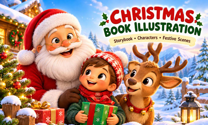 illustrate christmas children story book illustration