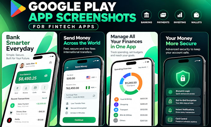 design google play app screenshots for fintech apps