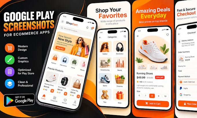 design google play screenshots for ecommerce apps