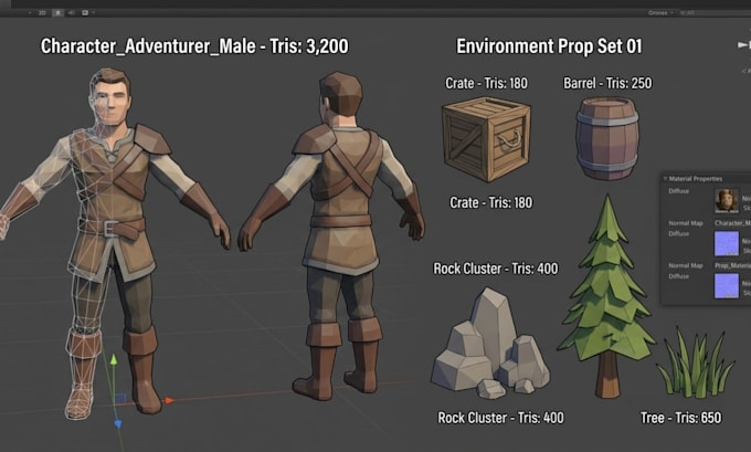 create 3d low poly game characters, assets and props for rigging and animation