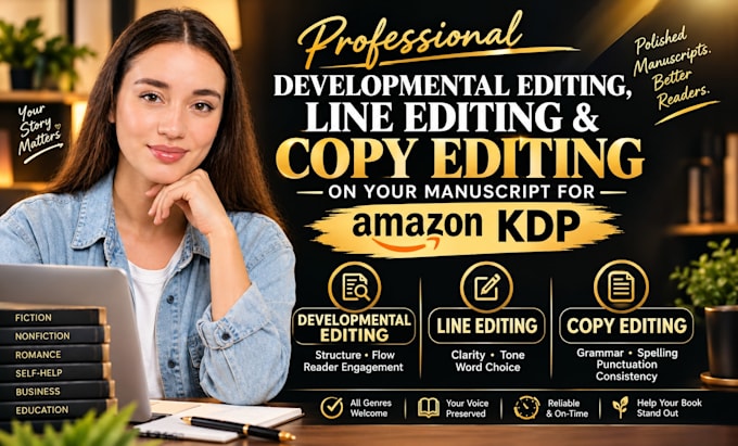 do developmental and line editing, copy edit, on your manuscript for amazon kdp