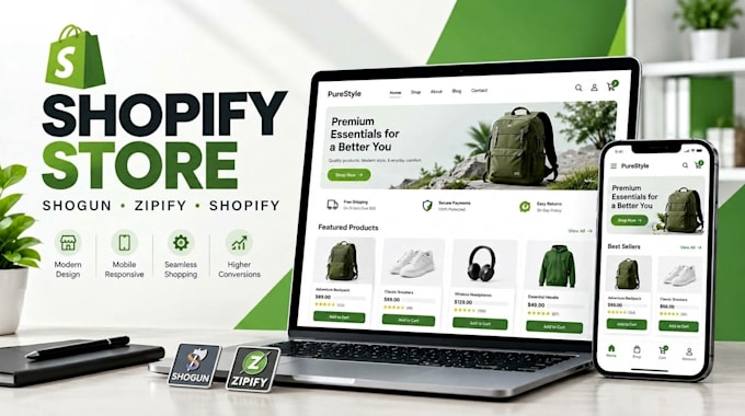 build shopify store, shopify website, landing page with shogun zipify