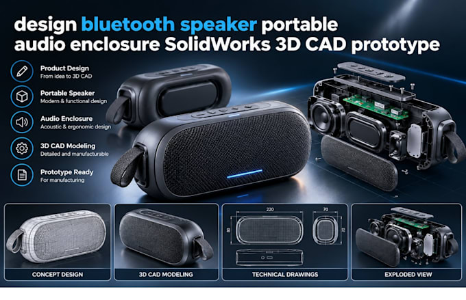 design bluetooth speaker portable audio enclosure solidworks 3d cad prototype