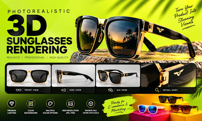 design realistic custom 3d sunglasses design modelling animation 3d eyewear