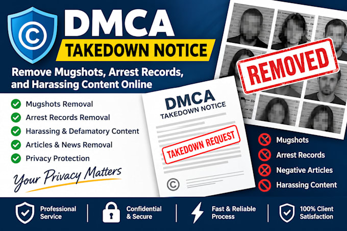 send dmca takedown notice to remove article mugshots arrested under dmca