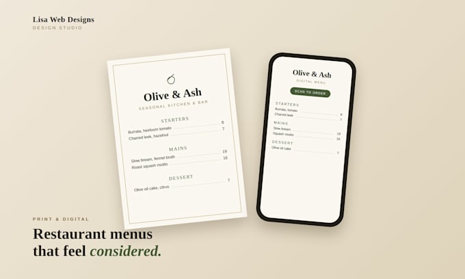 design a clear restaurant menu for print and digital