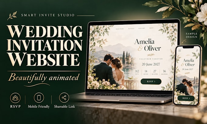 create an animated interactive wedding invitation website with rsvp