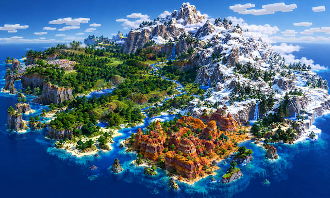 terraform minecraft worlds with mountains, rivers, forests and oceans