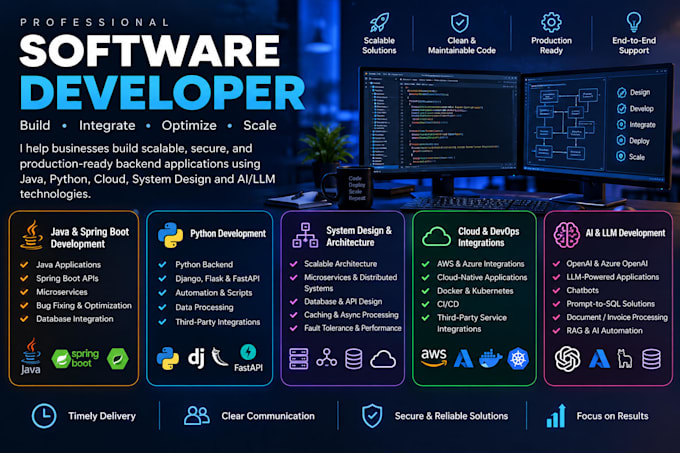 software development in python, java