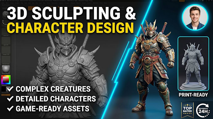 3d sculpt model, printable character, action figure and animation rendering