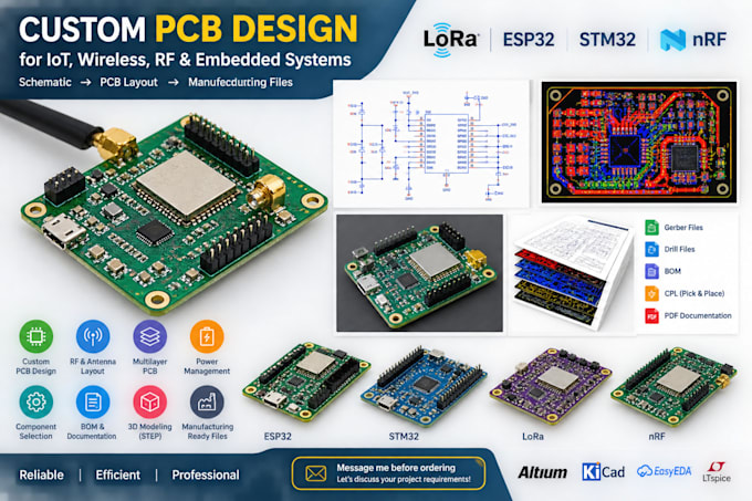 lora lorawan esp32 stm32 nrf multilayer pcb, rf pcb routing, manufacturing file