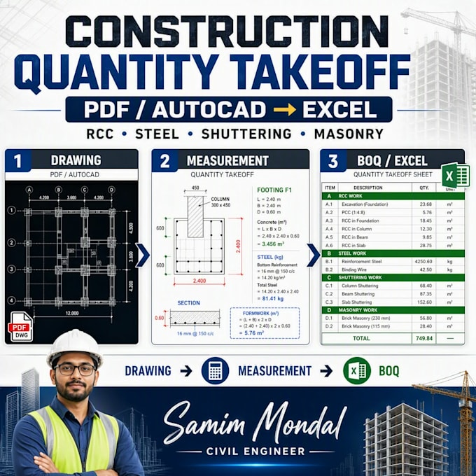 do construction quantity takeoff from PDF or autocad drawings