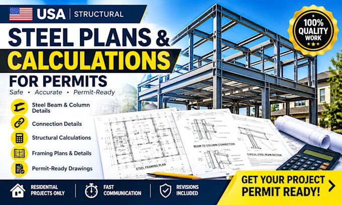 prepare USA structural steel plans and engineering calculations for permits