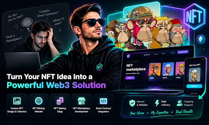 design custom nfts, nft minting website, nft staking dapp or nft marketplace