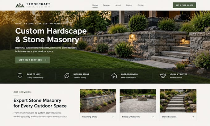 design squarespace hardscape website stone mason retaining wall website