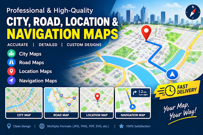 create professional city, road, location, navigation, gis and vector maps