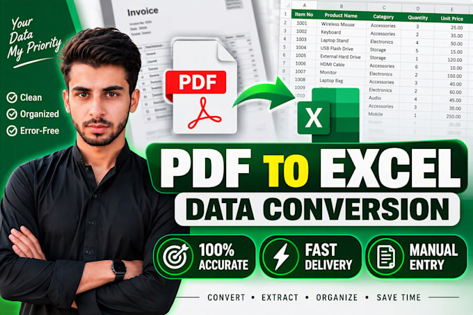 do accurate PDF to excel data entry and conversion