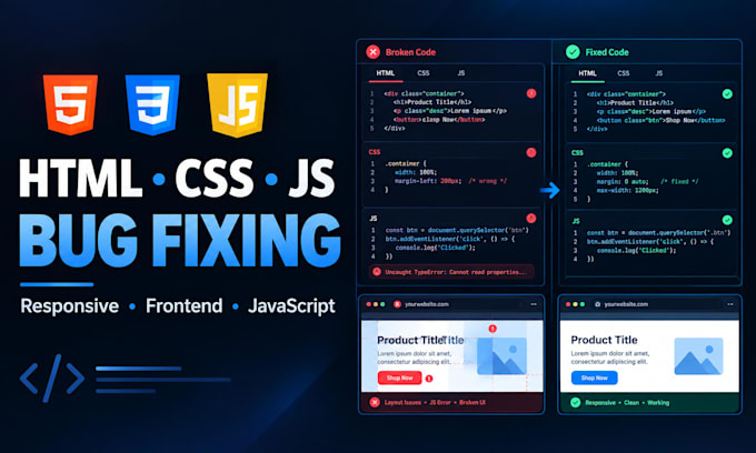 fix HTML CSS javascript and frontend bugs