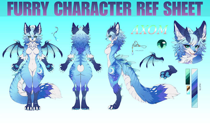 create custom furry reference sheet, fursona ref sheet, furry oc, anthro fursuit