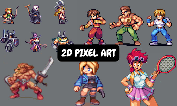 design 2d pixel art game character, 8bit 16bit sprite sheet animation