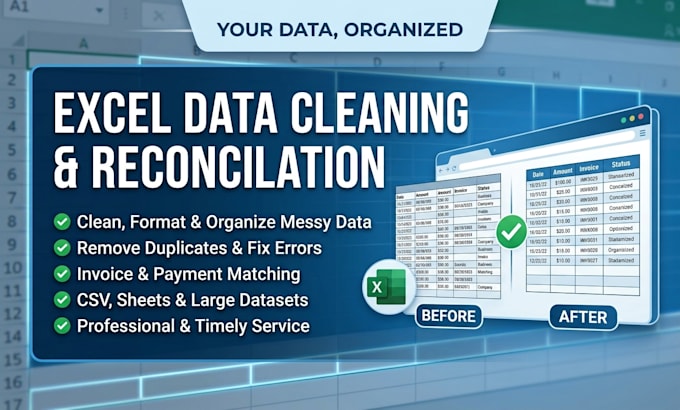 clean, format and reconcile your excel data and invoices