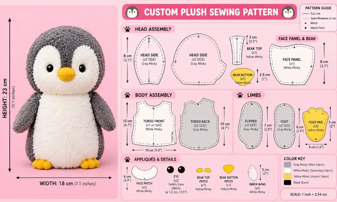 create a custom plush sewing pattern from your character or reference