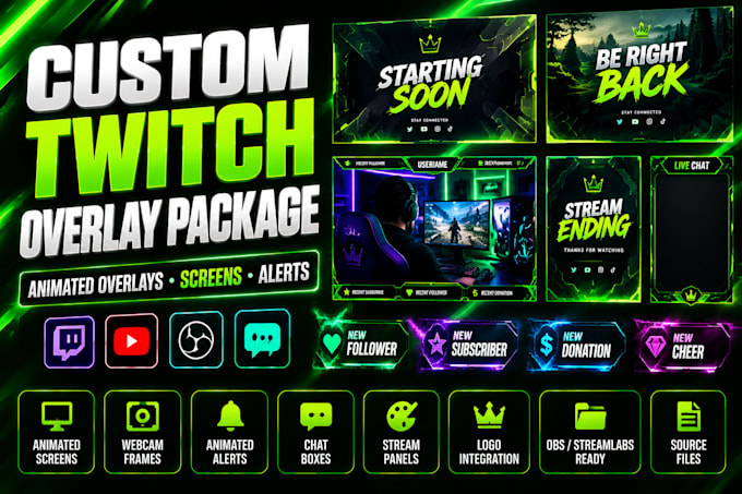 design custom animated twitch overlays and stream screens streaming
