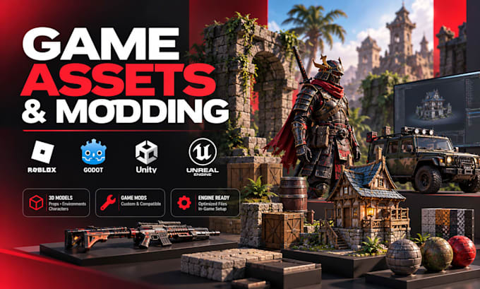 create game assets and mods for roblox, godot, unity and unreal engine