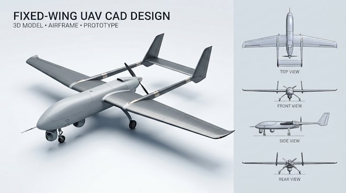 design custom fixed wing uav rc aircraft 3d printable drone cad
