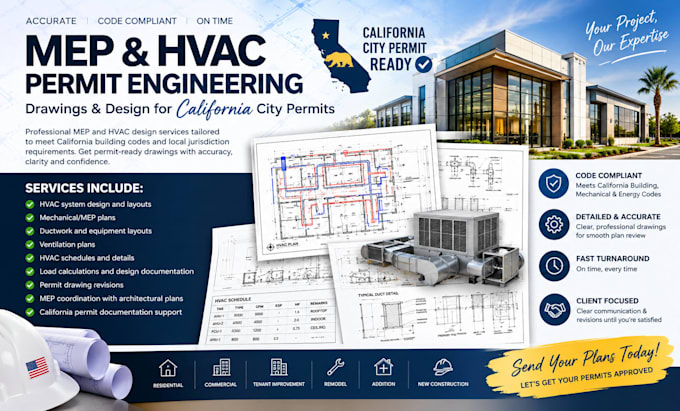 provide permit engineering mep drawing hvac design for california city permits