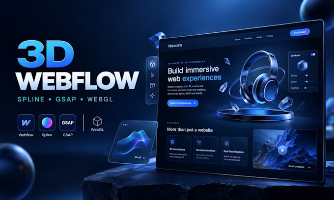 build interactive 3d webflow website, spline animation, webgl, nextjs and gsap