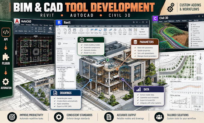 develop revit API plugin autocad tools civil 3d addin and bim automation