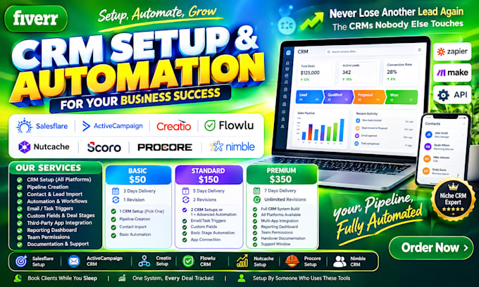 setup salesflare activecampaign creatio flowlu nutcache scoro procore nimble