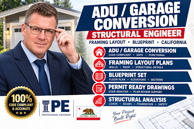 adu garage conversion structural engineer framing layout blueprint california