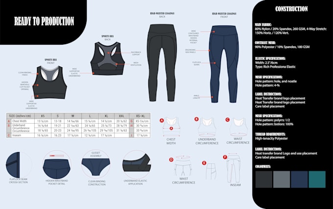 create a professional activewear tech pack