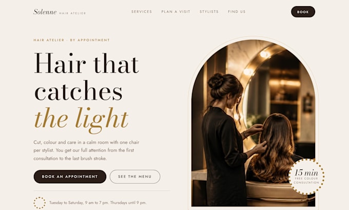 design an elegant salon and beauty website landing page