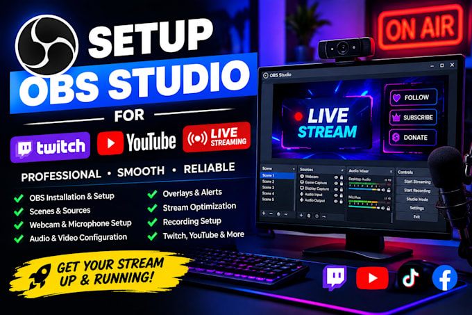setup obs studio for twitch youtube and live streaming