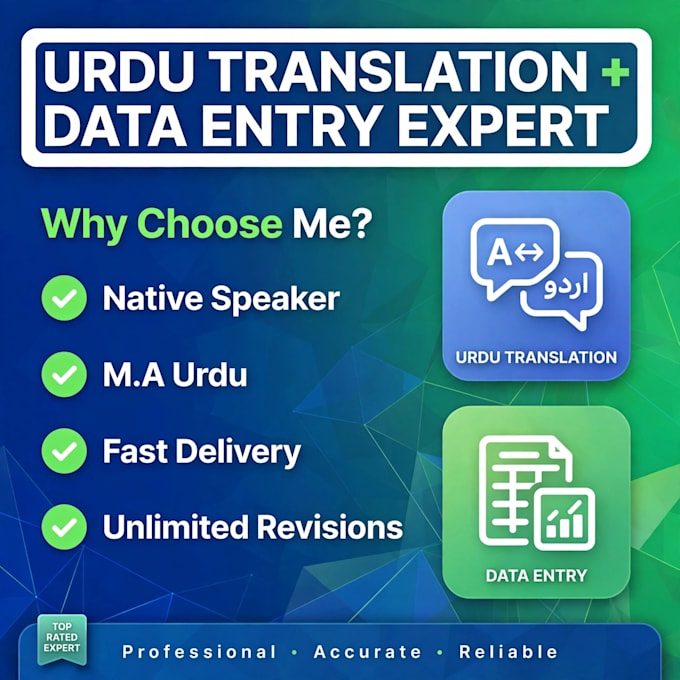 do urdu english translation and excel data entry