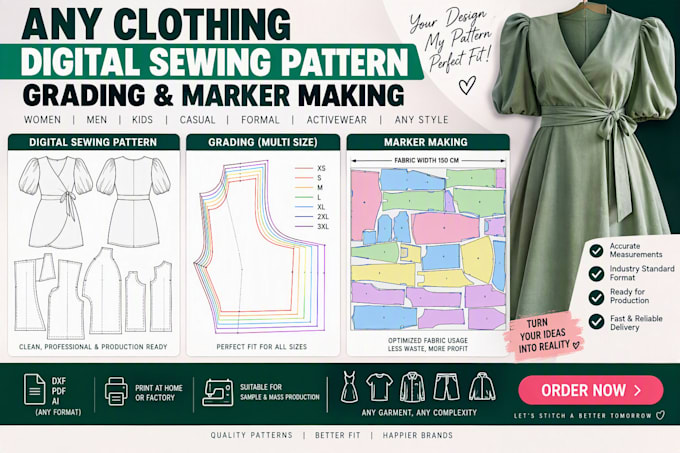 make any clothing digital sewing pattern, grading and marker making
